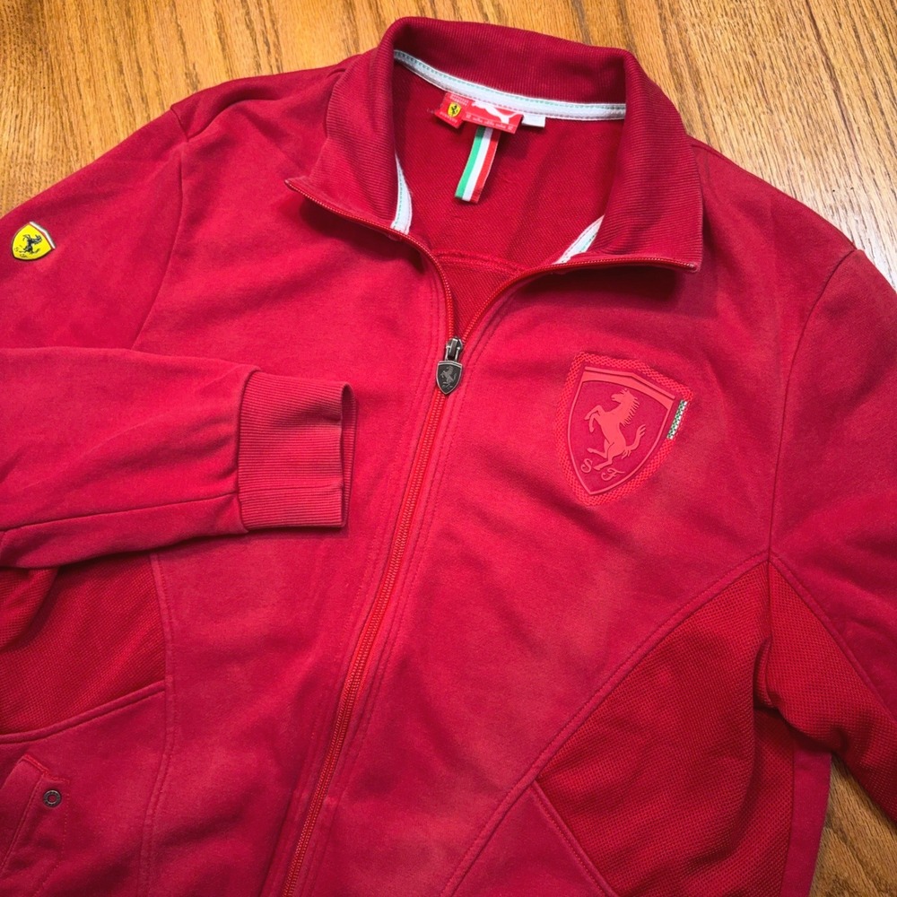 Puma Scuderia Ferrari Track Jacket Mens XL Red Full Zip Mesh Panels Sportswear